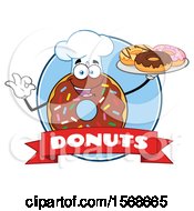 Clipart Of A Cartoon Logo Of A Chocolate Glazed And Sprinkle Donut Mascot Holding A Tray Of Donuts And Coffee Royalty Free Vector Illustration