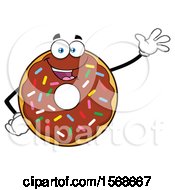 Poster, Art Print Of Cartoon Chocolate Glazed And Sprinkle Donut Mascot Waving
