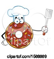 Poster, Art Print Of Cartoon Chocolate Glazed And Sprinkle Donut Mascot Chef Holding A Spatula