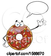 Poster, Art Print Of Cartoon Chocolate Glazed And Sprinkle Donut Mascot Talking And Waving