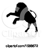 Clipart Of A Silhouetted Male Lion With A Reflection Or Shadow Royalty Free Vector Illustration