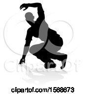 Poster, Art Print Of Silhouetted Male Hip Hop Dancer With A Reflection Or Shadow On A White Background