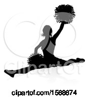 Clipart Of A Silhouetted Cheerleader Doing The Splits With A Reflection Or Shadow On A White Background Royalty Free Vector Illustration
