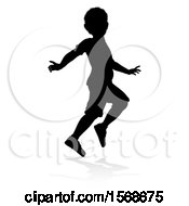 Clipart Of A Silhouetted Boy Playing With A Reflection Or Shadow On A White Background Royalty Free Vector Illustration