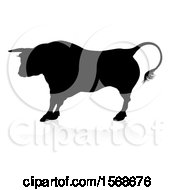 Poster, Art Print Of Silhouetted Black Bull With A Shadow On A White Background