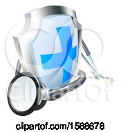 Poster, Art Print Of 3d Stethoscope And A Medical Shield