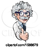Poster, Art Print Of Cartoon Senior Male Scientist Giving A Thumb Up Around A Sign