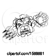 Poster, Art Print Of Black And White Tough Bulldog Monster Sports Mascot Holding Out A Tennis Ball In One Clawed Paw And Breaking Through A Wall