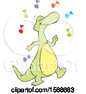 Poster, Art Print Of Cartoon Dinosaur Dancing To Music
