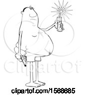 Poster, Art Print Of Cartoon Lineart Chubby Black Man In Swim Shorts Holding A Firecracker And Match