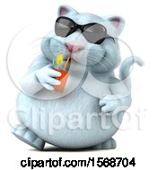 Clipart Of A 3d White Kitty Cat Holding An Iced Tea On A White Background Royalty Free Illustration