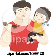 Poster, Art Print Of Dad Holding His Son And Working Out With Weights