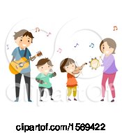 Poster, Art Print Of Happy Family Playing A Guitar Violin Tambourine And Singing Together