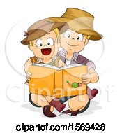 Clipart Of A Baby Girl Sitting In Her Big Brothes Lap And Reading A Book About Gardening Royalty Free Vector Illustration