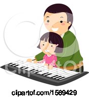 Poster, Art Print Of Father Teaching His Daughter How To Play A Piano