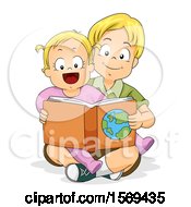 Clipart Of A Baby Girl Sitting In Her Big Brothes Lap And Reading A Book About Geography Royalty Free Vector Illustration