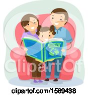 Clipart Of A Daughter Sitting With Her Parents And Reading A Geography Book Royalty Free Vector Illustration by BNP Design Studio