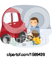 Poster, Art Print Of Father Teaching His Son How To Change A Tire