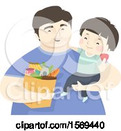 Clipart Of A Dad Holding His Son And Carrying Groceries Royalty Free Vector Illustration by BNP Design Studio