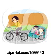 Poster, Art Print Of Mother Riding A Bike With Her Children In A Trailer
