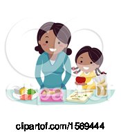 Clipart Of A Mother And Daughter Preparing A Meal Royalty Free Vector Illustration