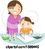 Clipart Of A Mother Teaching Her Daughter How To Count Change Royalty Free Vector Illustration