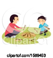 Poster, Art Print Of Father Teaching His Son How To Build A Camp Fire