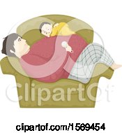 Clipart Of A Baby Boy Sleeping On His Dads Tummy In A Chair Royalty Free Vector Illustration