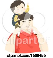 Poster, Art Print Of Baby Boy Riding On His Dads Shoulders And Going To School