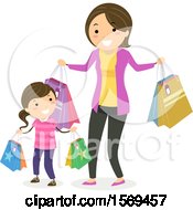 Clipart Of A Mother And Daughter Shopping Royalty Free Vector Illustration