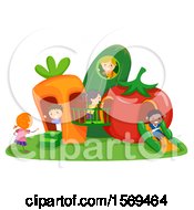Clipart Of A Group Of Children Playing In A Vegetable Playground Royalty Free Vector Illustration by BNP Design Studio