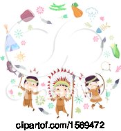 Clipart Of A Group Of Native American Children With An Axe Spear And Bow In A Frame Royalty Free Vector Illustration