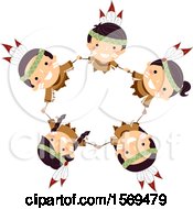 Poster, Art Print Of Group Of Native American Children Holding Hands And Looking Up In A Circle