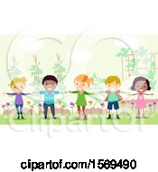 Poster, Art Print Of Group Of Children Forming A Human Fence In The Garden