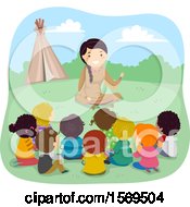 Poster, Art Print Of Group Of Children Listening To A Native American Woman Telling A Story