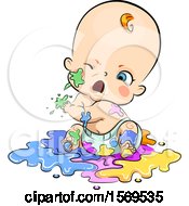 Clipart Of A Baby Boy In A Puddle Of Paint Royalty Free Vector Illustration by BNP Design Studio
