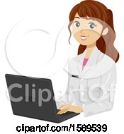 Poster, Art Print Of Teen Girl Wearing A Lab Coat And Using A Laptop