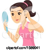 Poster, Art Print Of Teen Girl Holding A Mirror And Plucking Her Eyebrows