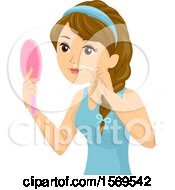 Poster, Art Print Of Teen Girl Holding A Mirror And Waxing Her Upper Lip