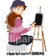 Clipart Of A  Teen Girl Artist Using A Tablet Royalty Free Vector Illustration
