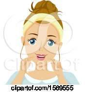 Teen Girl With Braces Flossing Her Teeth