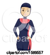 Poster, Art Print Of Clipart Of A  Teen Muslim Girl In A Swimsuit Royalty Free Vector Illustration