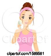 Clipart Of A Teen Girl Washing Her Face With A Massager Royalty Free Vector Illustration