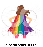 Rear View Of A Super Woman Wearing A Rainbow Cape