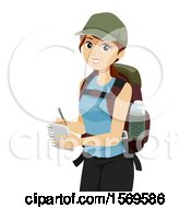 Teen Girl Student Hiking And Taking Notes