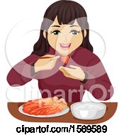 Teen Girl Eating Kimchi With Chopsticks