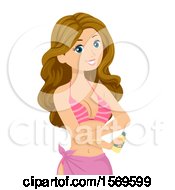 Clipart Of A Teen Girl In A Bikini Applying Sun Block Royalty Free Vector Illustration