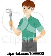 Clipart Of A Teen Guy Wearing Goggles And Holding A Caliper Royalty Free Vector Illustration