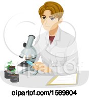 Poster, Art Print Of Teen Guy Botanist Looking At A Plant Specimen Under A Microscope