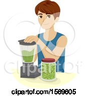 Poster, Art Print Of Teen Guy Making Broccoli Sprouts Smoothies